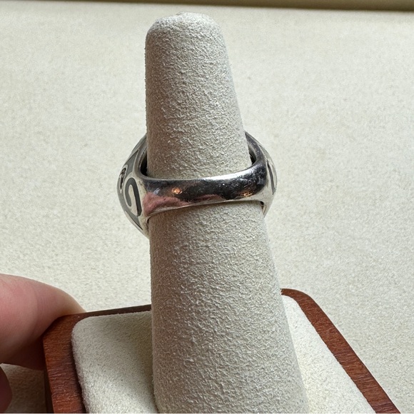 Sterling Silver 925 Black Enamel and Rhinestone Ring - Picture 3 of 14